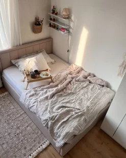 Seng med opbevaring MONTLAUR Boucle Beige 140 x 200 cm