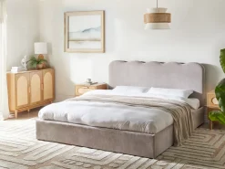 Seng med opbevaring NANTERRE Chenille Brungrå 180 x 200 cm