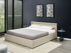 Seng med opbevaring og LED-lys ARMELLE Beige 180 x 200 cm