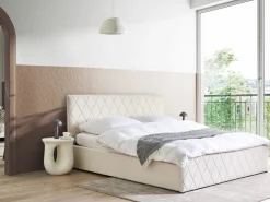 Seng med opbevaring ROCHEFORT Boucle Cremehvid 180 x 200 cm