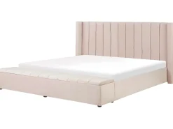 Seng med opbevaringsbænk NOYERS Velour Pastellrosa 180 x 200 cm