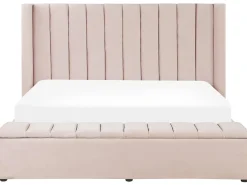 Seng med opbevaringsbænk NOYERS Velour Pastellrosa 180 x 200 cm