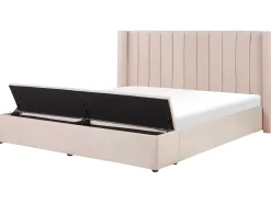 Seng med opbevaringsbænk NOYERS Velour Pastellrosa 180 x 200 cm