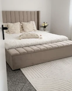 Seng med opbevaringsbænk NOYERS Velour Beige 180 x 200 cm