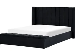 Seng med opbevaringsbænk NOYERS Velour Sort 180 x 200 cm