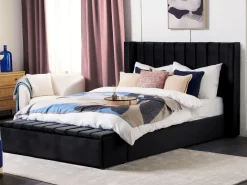 Seng med opbevaringsbænk NOYERS Velour Sort 180 x 200 cm