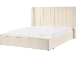 Seng med opbevaringsbænk NOYERS Velour Cremehvid 180 x 200 cm
