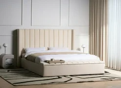 Seng med opbevaringsbænk NOYERS Velour Cremehvid 180 x 200 cm