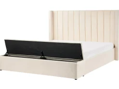 Seng med opbevaringsbænk NOYERS Velour Cremehvid 180 x 200 cm