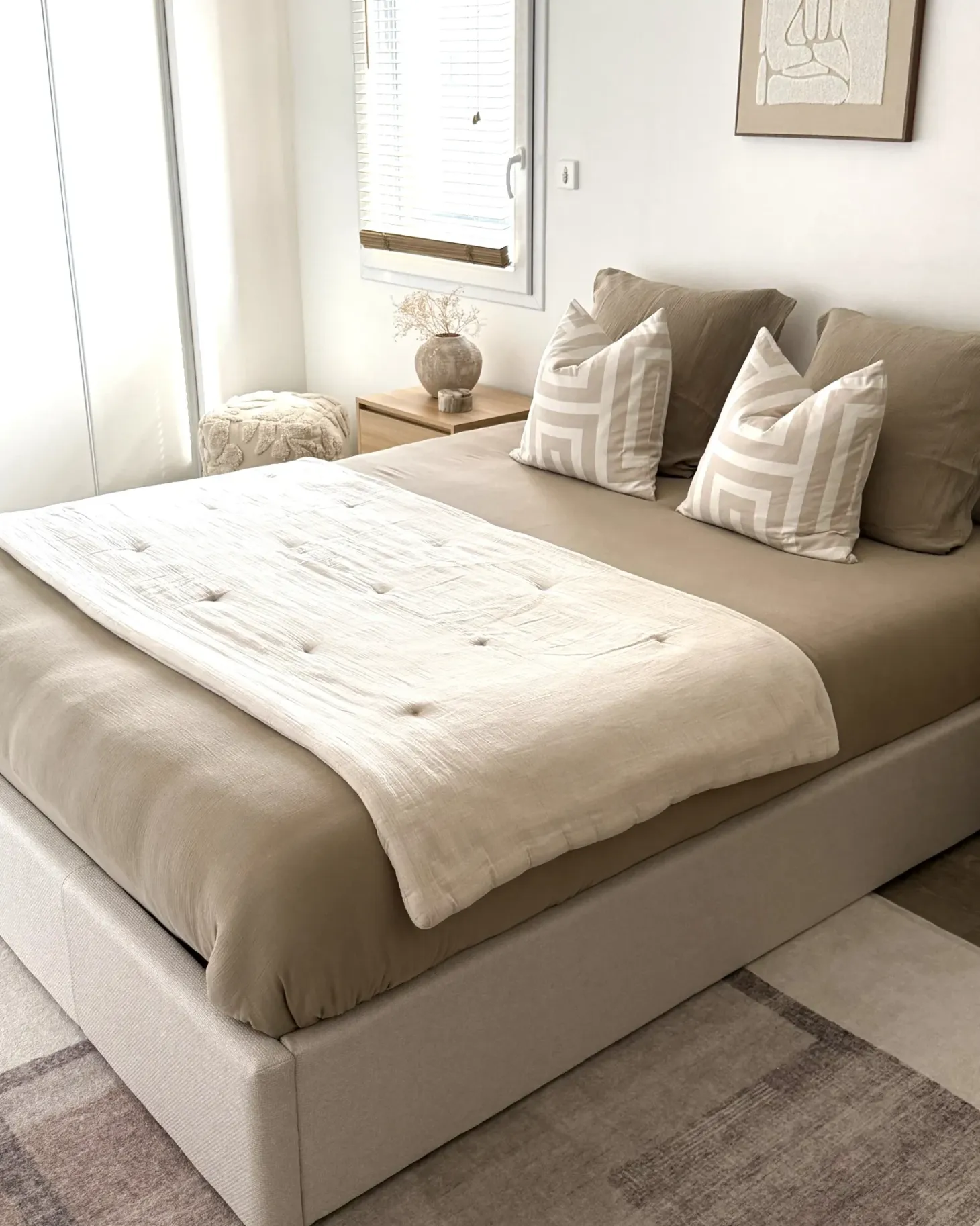 Seng med opbevaring uden gavl DINAN Lys Beige 160 x 200 cm