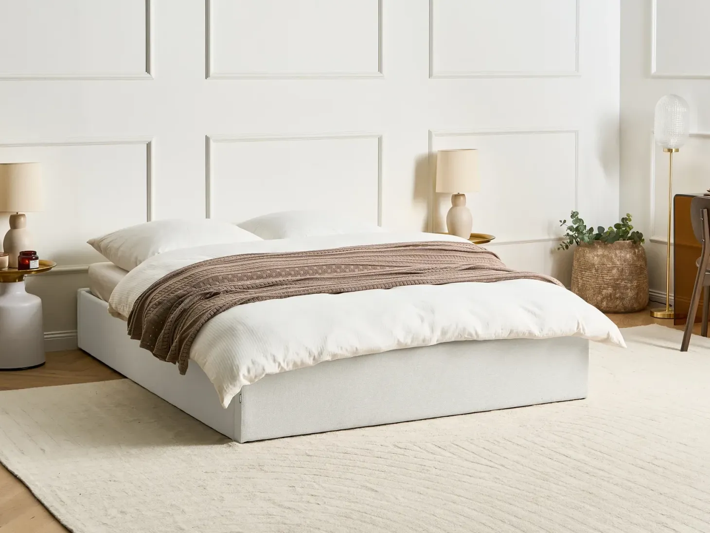 Seng med opbevaring uden gavl DINAN Lys Beige 160 x 200 cm