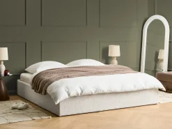 Seng med opbevaring uden gavl DINAN Boucle Cremehvid 180 x 200 cm