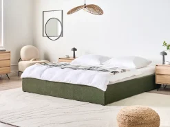 Seng med opbevaring uden gavl DINAN Boucle Mørkegrøn 180 x 200 cm