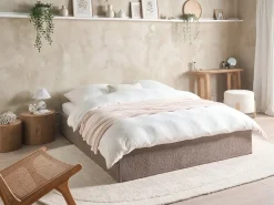 Seng med opbevaring uden gavl DINAN Boucle Brungrå 160 x 200 cm