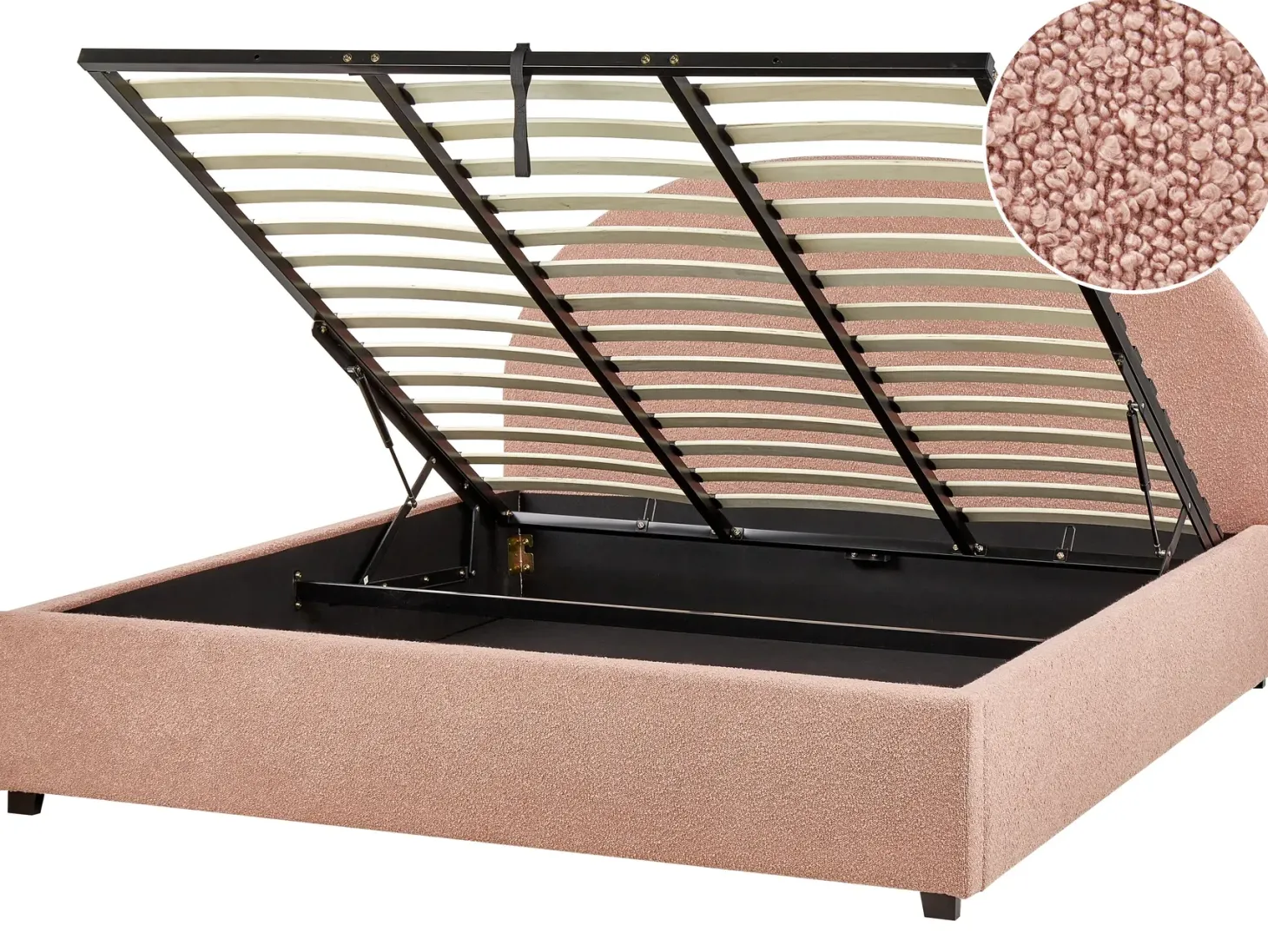 Seng med opbevaring VAUCLUSE Boucle Pastellrosa 180 x 200 cm