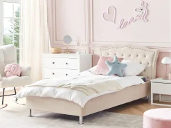 Seng med opbevaring Velour METZ 90 x 200 cm Beige