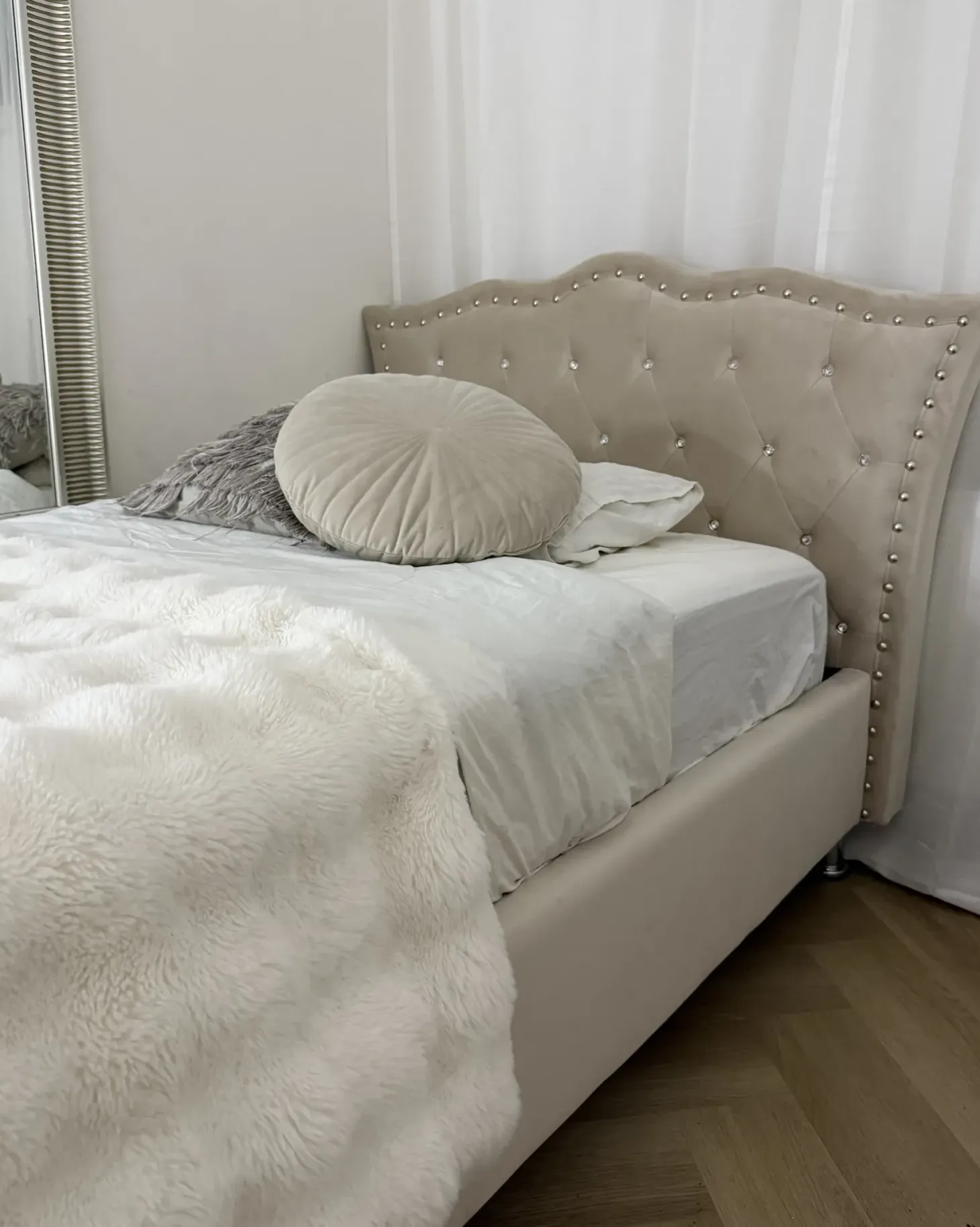 Seng med opbevaring Velour METZ 90 x 200 cm Beige