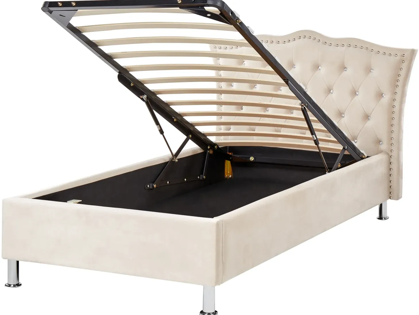 Seng med opbevaring Velour METZ 90 x 200 cm Beige
