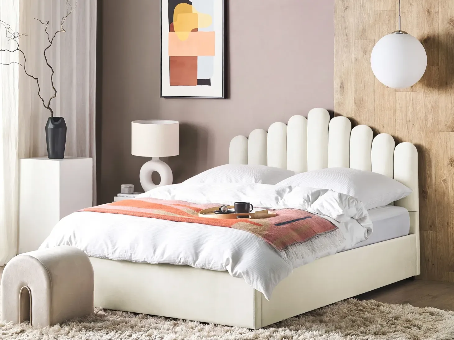 Seng med opbevaring VINCENNES Velour Cremehvid 180 x 200 cm
