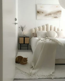 Seng med opbevaring VINCENNES Velour Cremehvid 180 x 200 cm