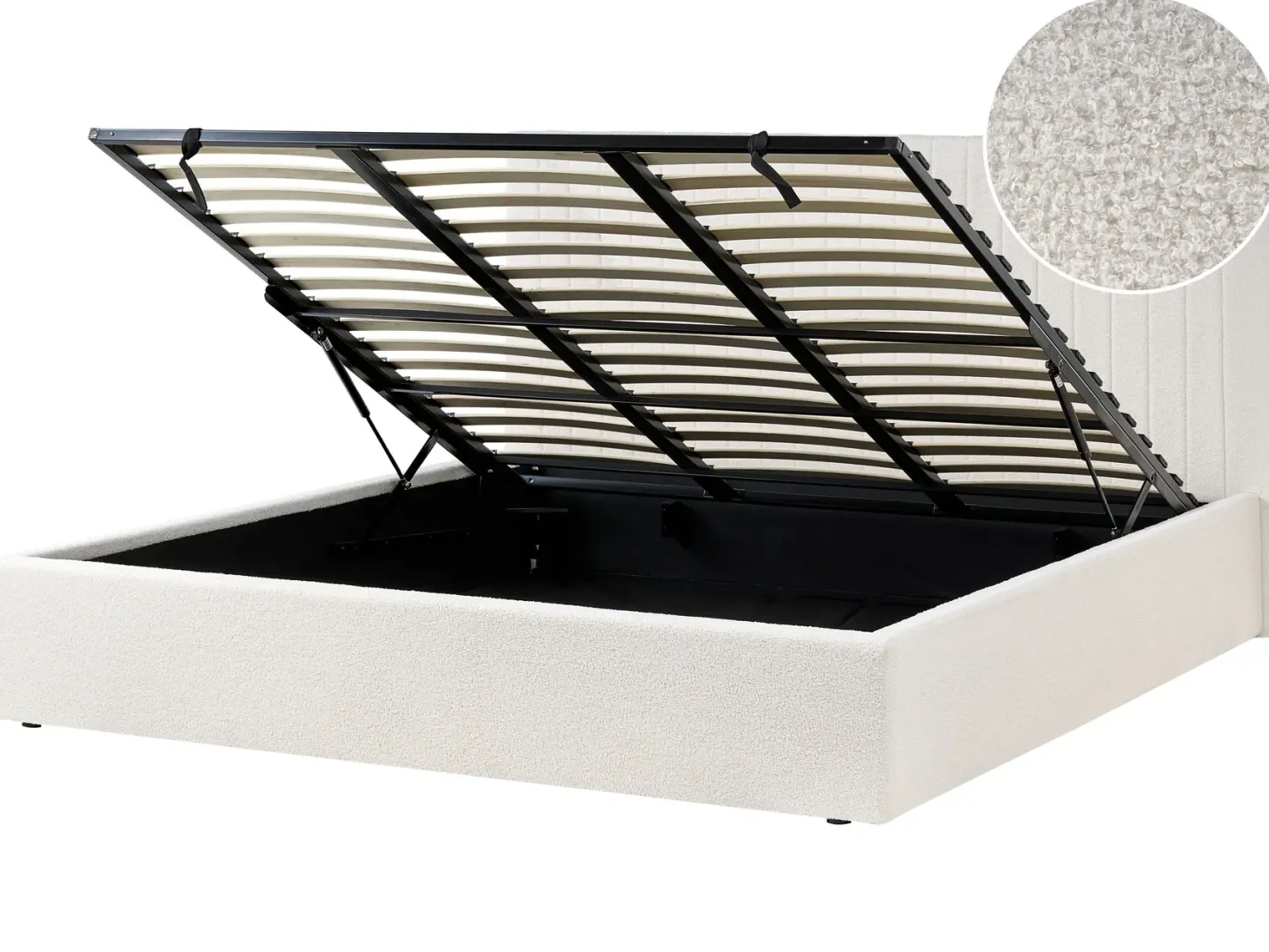 Seng med opbevaring VION Boucle Cremehvid 180 x 200 cm