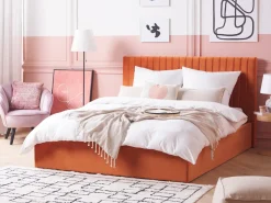 Seng med opbevaring VION Velour Orange 160 x 200 cm