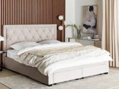 Seng med skuffer til opbevaring LIEVIN Velour Beige 180 x 200 cm