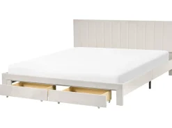 Seng med skuffer til opbevaring LONZAC Velour Cremehvid 180 x 200 cm