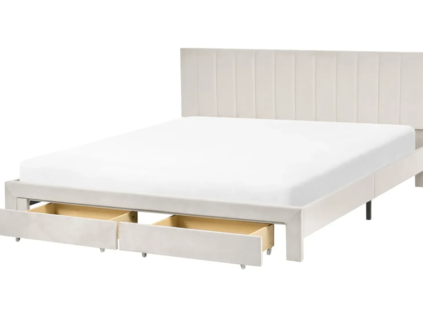 Seng med skuffer til opbevaring LONZAC Velour Cremehvid 180 x 200 cm