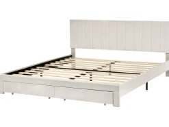Seng med skuffer til opbevaring LONZAC Velour Cremehvid 180 x 200 cm