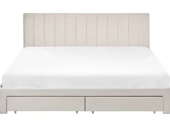 Seng med skuffer til opbevaring LONZAC Velour Cremehvid 180 x 200 cm