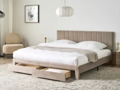 Seng med skuffer til opbevaring LONZAC Velour Brungrå 180 x 200 cm