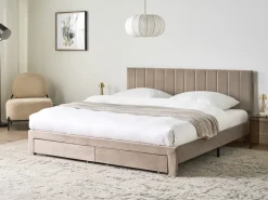 Seng med skuffer til opbevaring LONZAC Velour Brungrå 180 x 200 cm