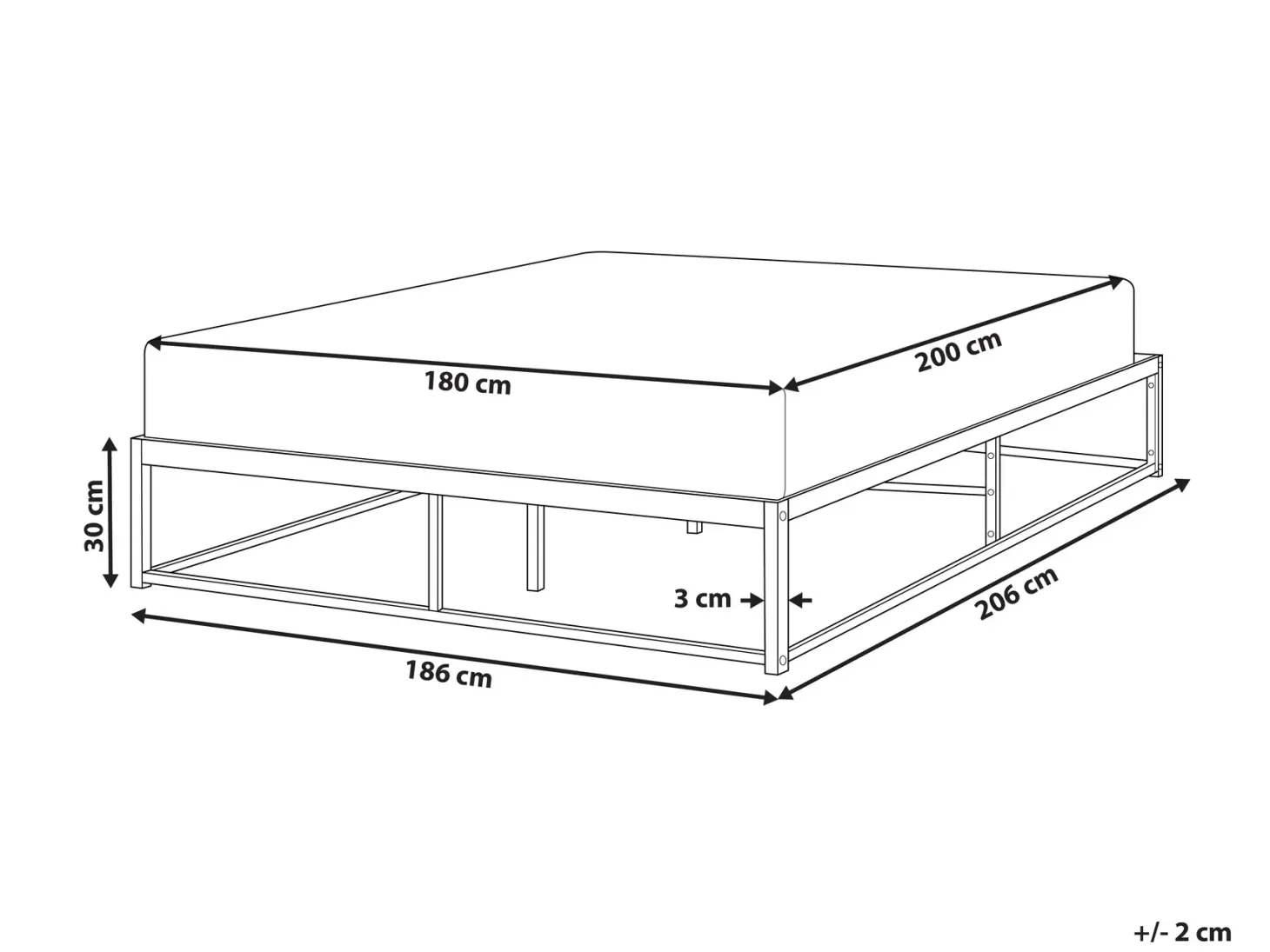 Seng Metal VIRY 180 x 200 cm Sort