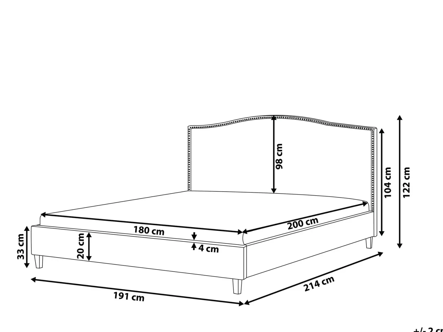 Seng MONTPELLIER 180 x 200 cm LED Hvid
