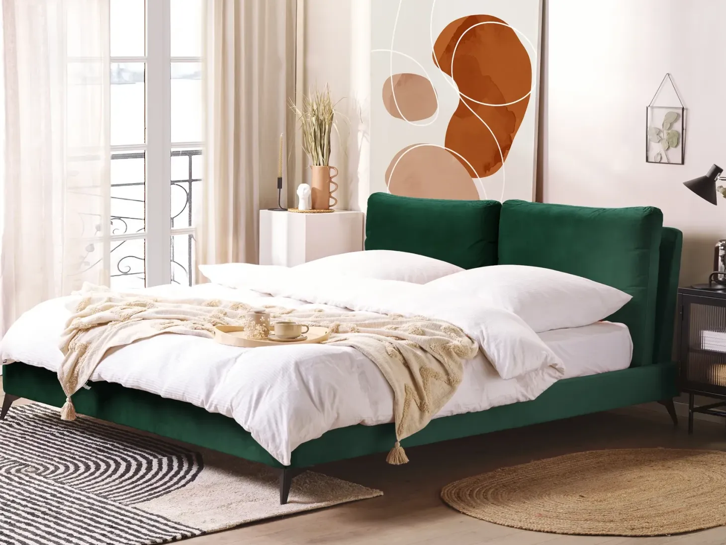 Seng Velour MELLE 180 x 200 cm Smaragdgrøn
