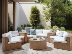 SEVERO 9 personers Loungesæt med bord Sand Beige PE-rattan