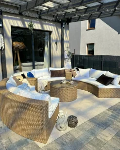 SEVERO 9 personers Loungesæt med bord Sand Beige PE-rattan