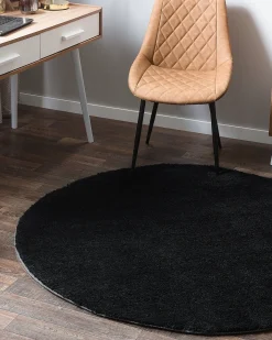 Shaggy gulvtæppe DEMRE Sort ø 140 cm