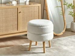 Skammel med opbevaring OKATON Boucle Hvid