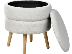 Skammel med opbevaring OKATON Boucle Hvid
