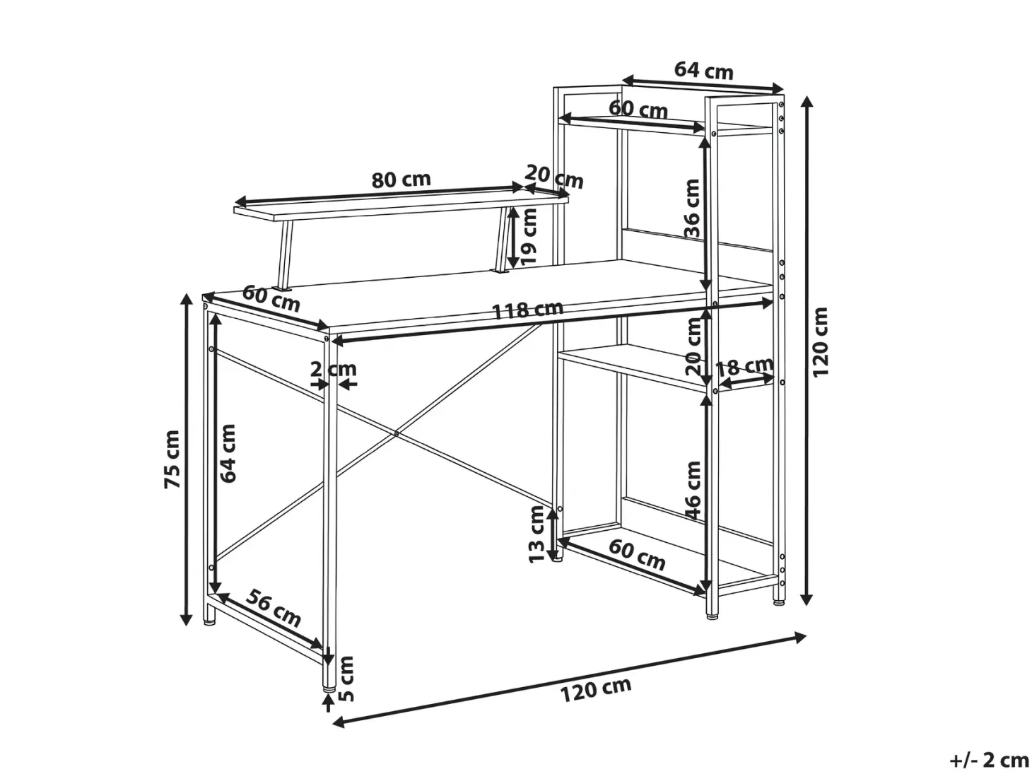 Skrivebord BILOXY Sort 120 cm 64 cm