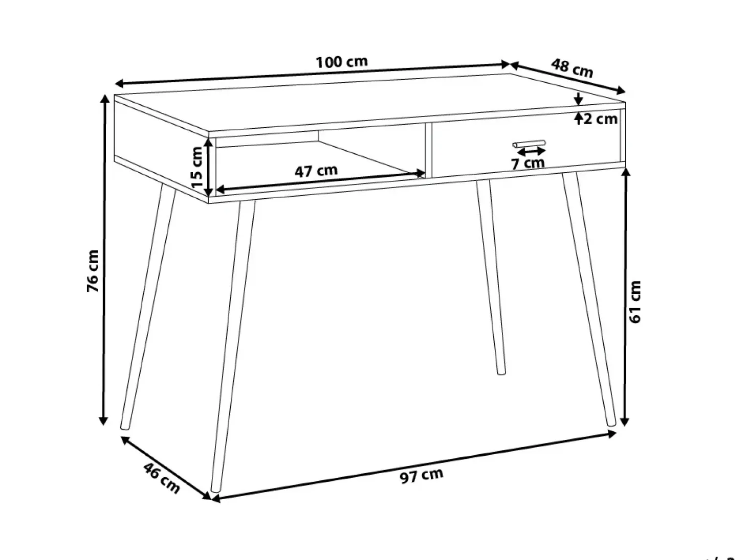 Skrivebord DEORA Lysebrun 100 cm 48 cm med skuffer