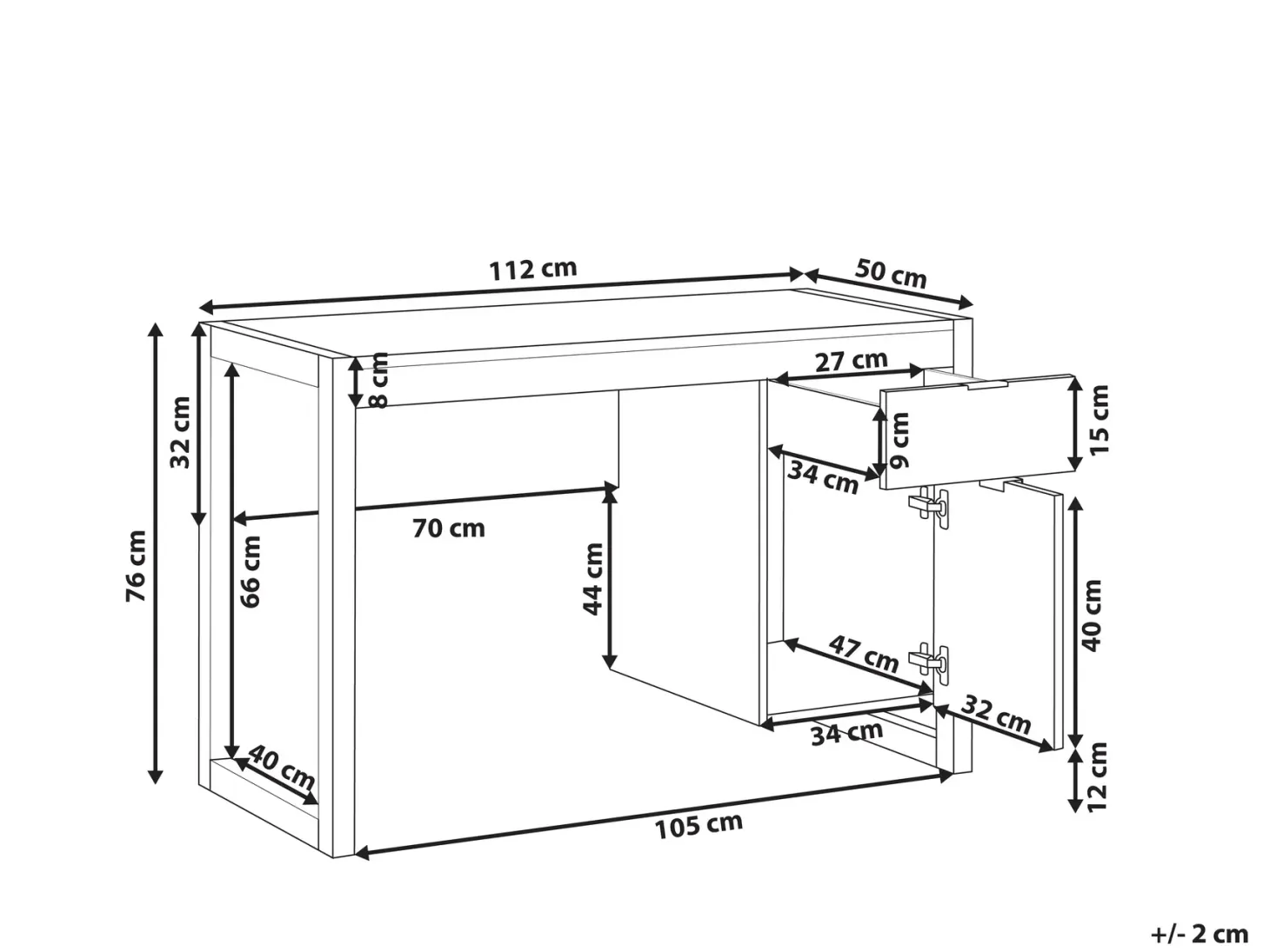 Skrivebord JOHNSON Brun/hvid 112 cm 50 cm med opbevaring