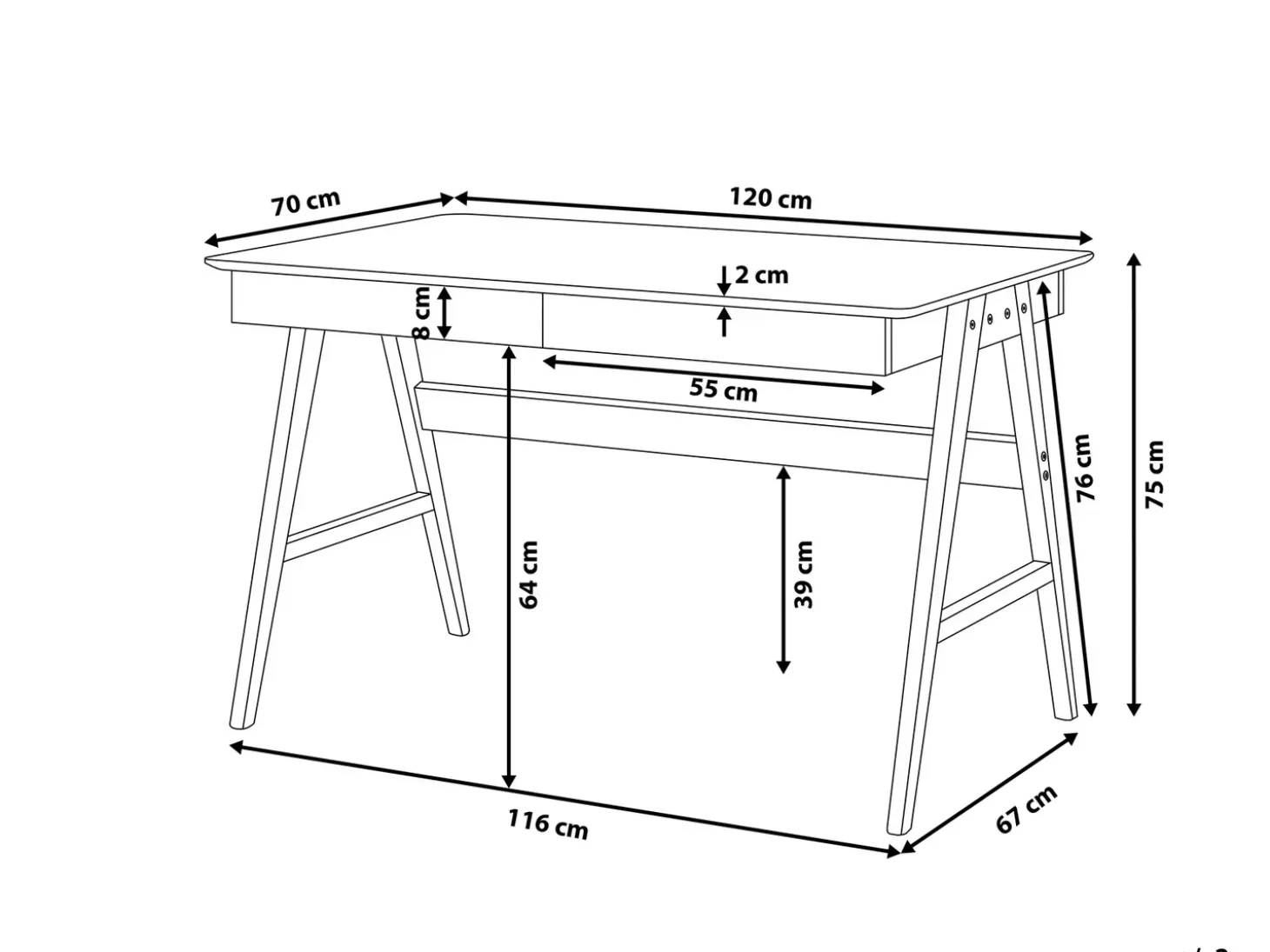 Skrivebord SHESLAY Hvid 120 cm 70 cm med skuffer