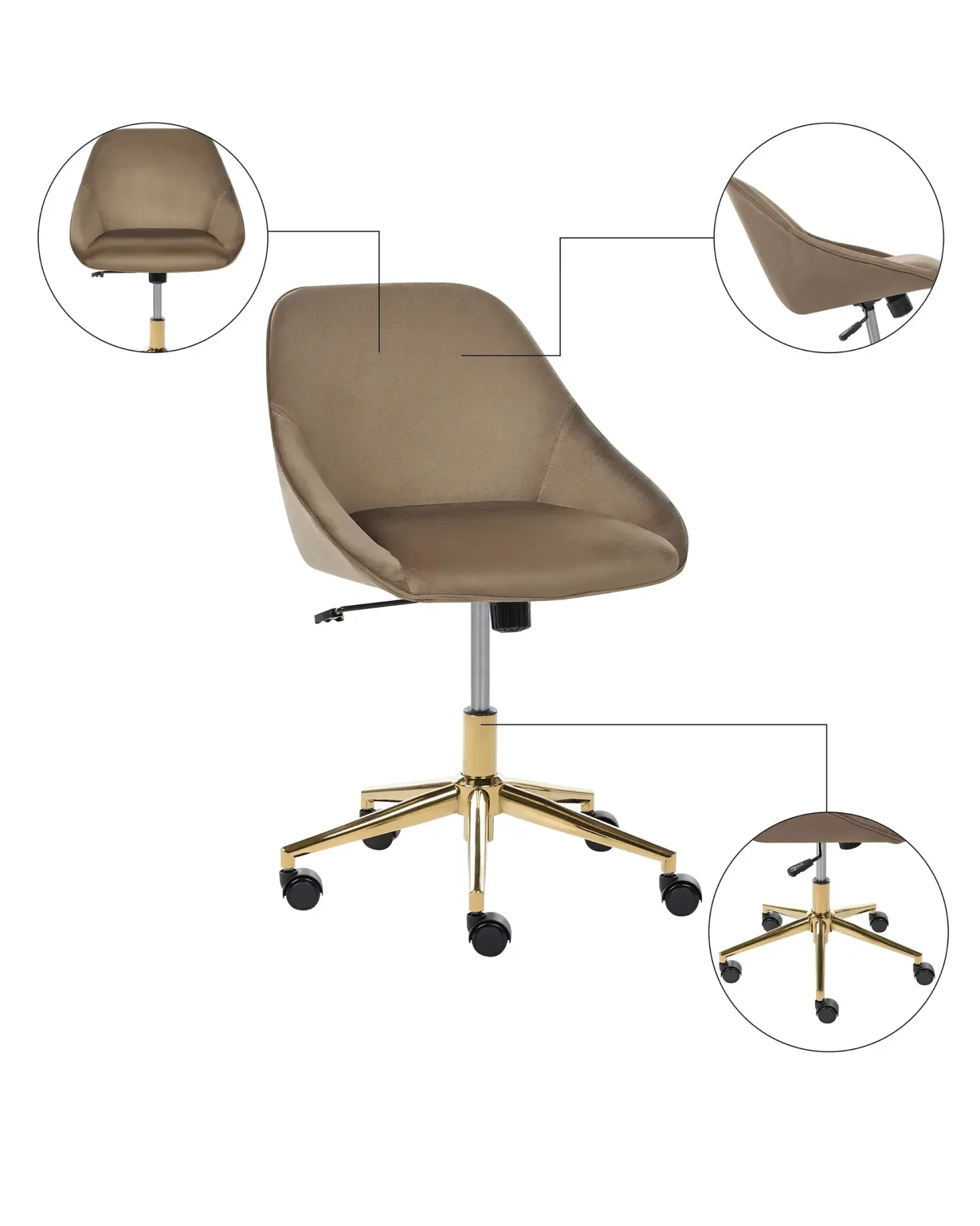 Skrivebordsstol BARDSDALE Velour Brun