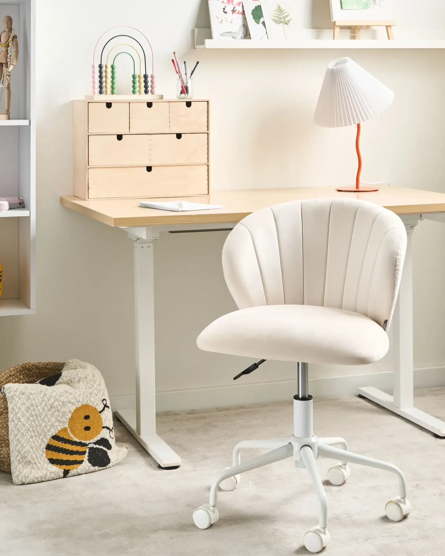 Skrivebordsstol CHEERFUL Velour Cremehvid
