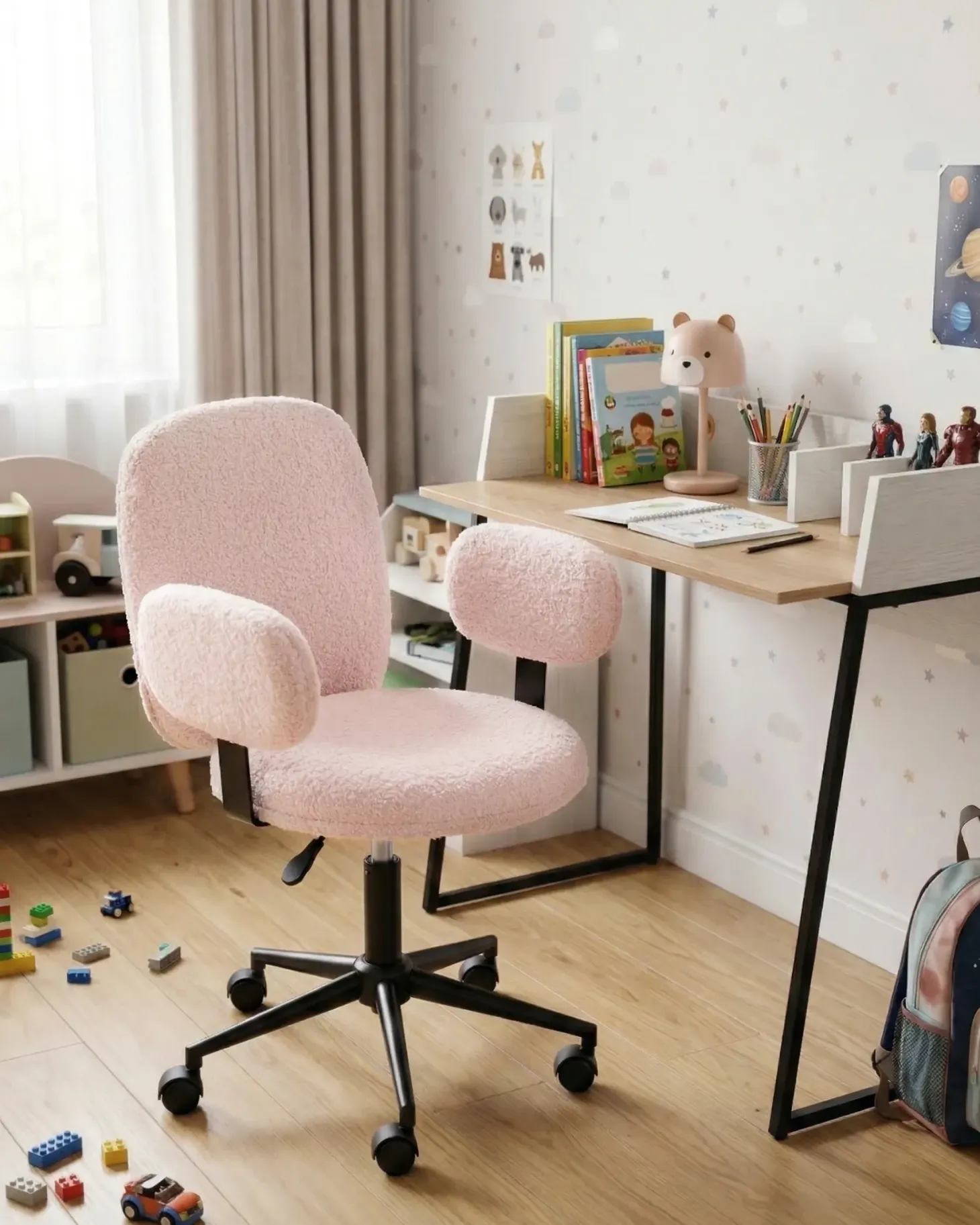 Skrivebordsstol MORAGA Boucle Pastellrosa