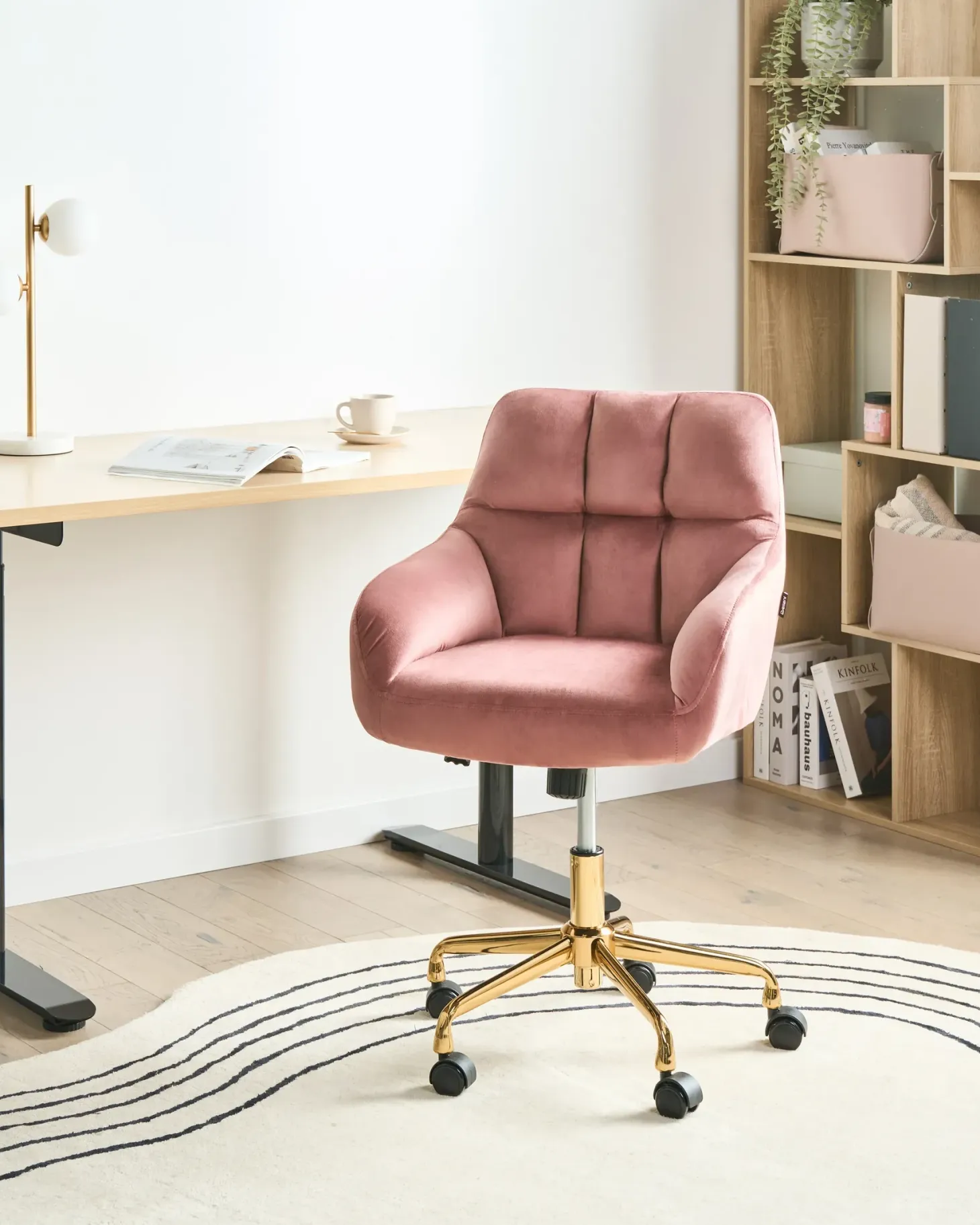 Skrivebordsstol PALMDALE Velour Lyserød