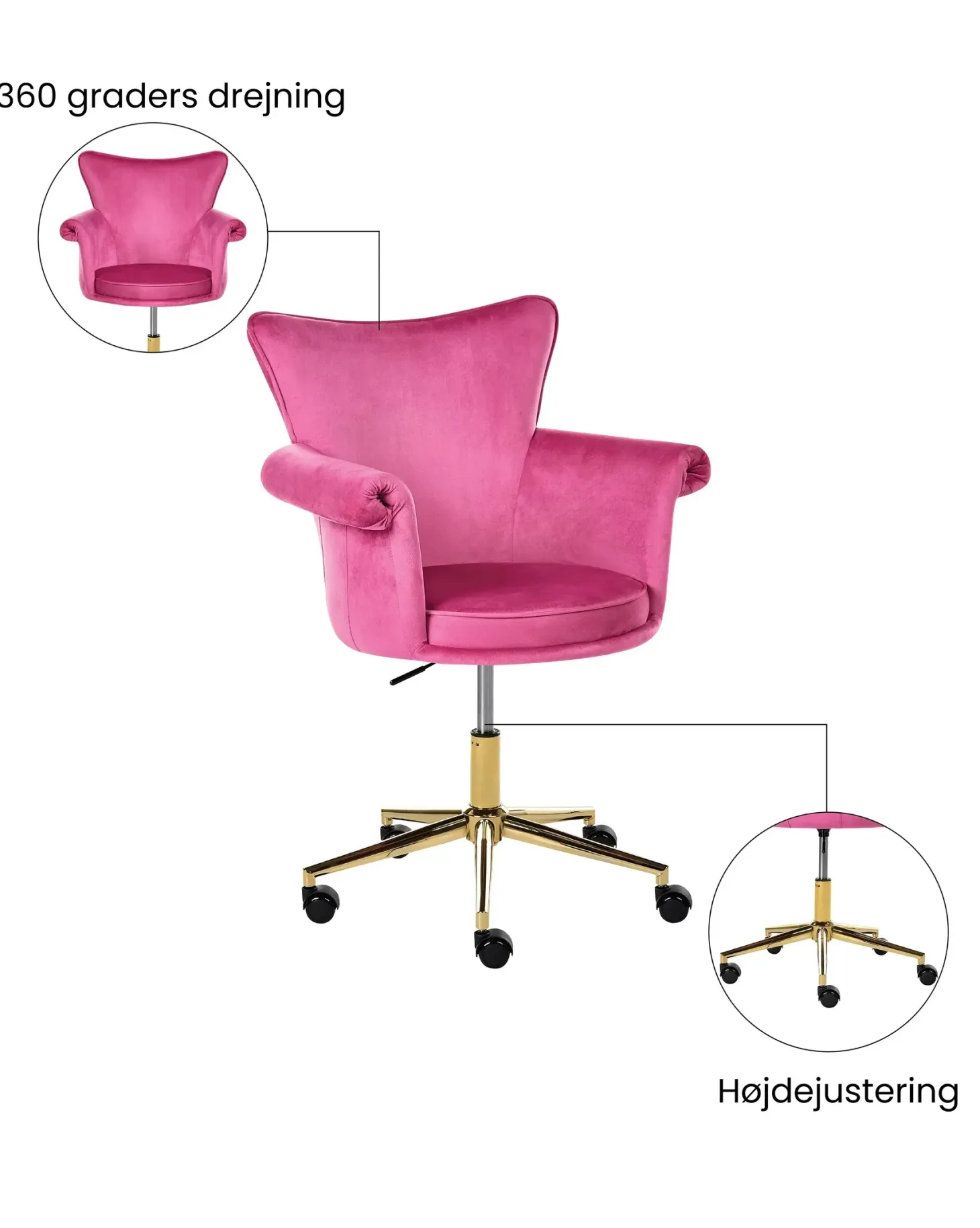 Skrivebordsstol VELENCIA Velour Fuchsia